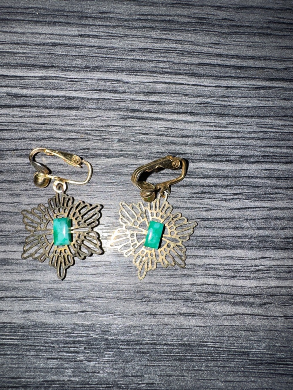 Vintage Gold Filigree Earrings with Teal Stones
